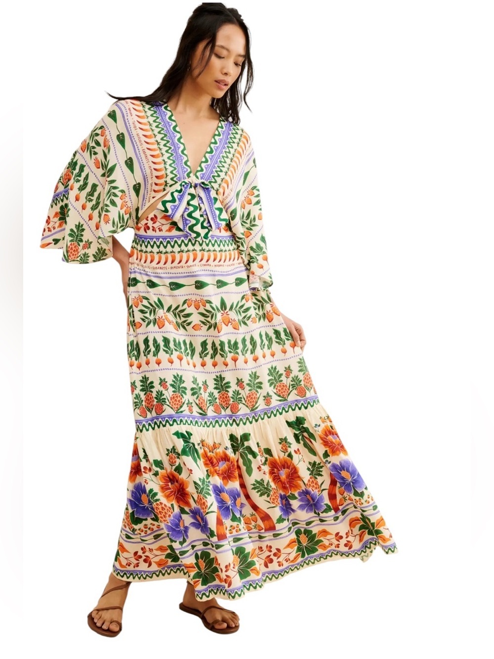 FARM Rio for Anthropologie V-Neck Kaftan Maxi Cut-Out Dress
